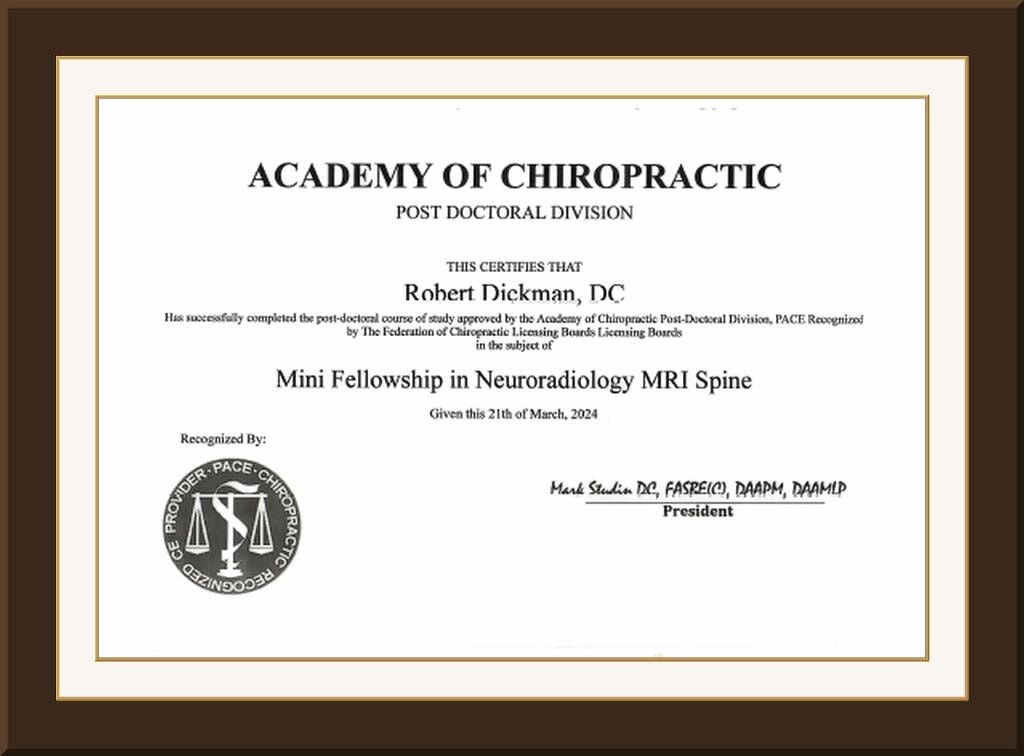 Chiropractic Neuroradiology MRI Spine Fellowship diploma